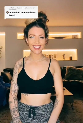 1. Hot Aline Jost Shows Cleavage in Black Crop Top and Bouncing Tits