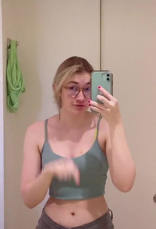 Beautiful Sydney Shows Cleavage in Sexy Olive Crop Top