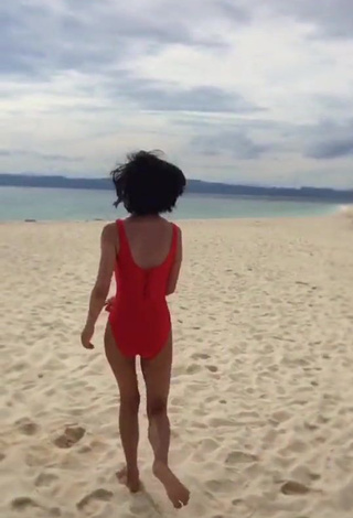 1. Erotic Edina Enriquez in Red Swimsuit at the Beach