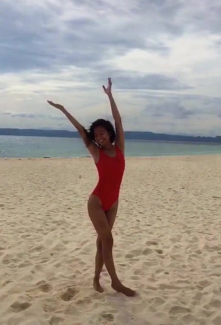 3. Erotic Edina Enriquez in Red Swimsuit at the Beach