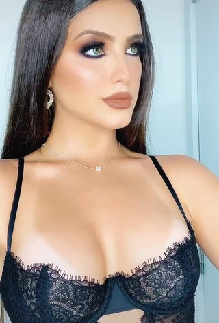 Cute Isa Pinheiro Shows Cleavage in Black Lingerie