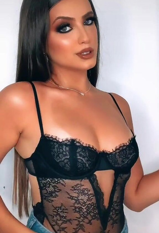 Erotic Isa Pinheiro Shows Cleavage in Black Lingerie