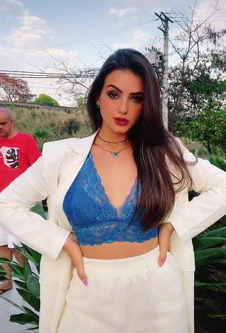 1. Erotic Isa Pinheiro Shows Cleavage in Blue Bra in a Street