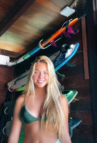 3. Seductive Maeva Reichert Shows Cleavage in Green Bikini Top