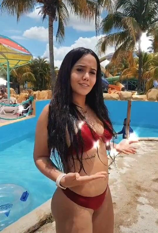 Irresistible Nicole Diaz Shows Cleavage in Red Bikini (Side Boob)