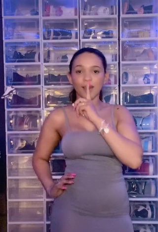 Sweetie River Bleu Shows Cleavage in Grey Dress