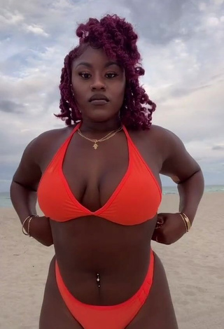 1. Cute Skaibeauty Shows Cleavage in Electric Orange Bikini at the Beach