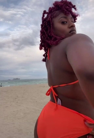 3. Cute Skaibeauty Shows Cleavage in Electric Orange Bikini at the Beach