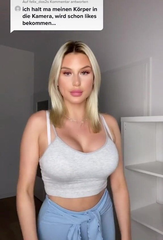 1. Pretty Antonia Rot Shows Cleavage in Grey Crop Top