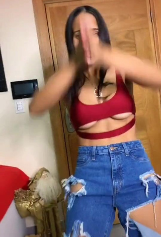 3. Irresistible Camila Mejia Shows Cleavage in Red Crop Top and Bouncing Boobs (Underboob)