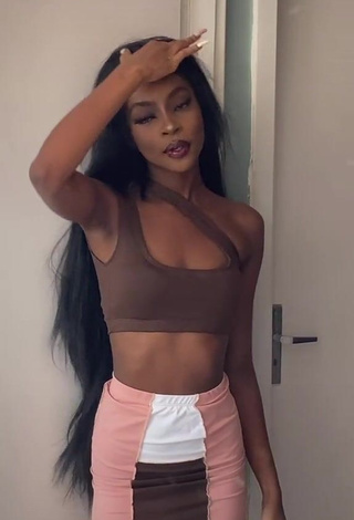 Hottie diveludo Shows Cleavage in Brown Crop Top