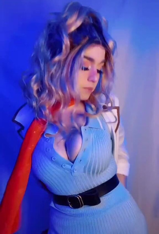 1. Irresistible Hauntedhostess Shows Cleavage in Blue Dress