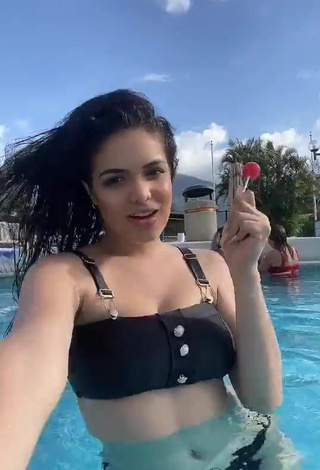 3. Erotic KeyZaraOfficial Shows Cleavage in Black Bikini at the Pool