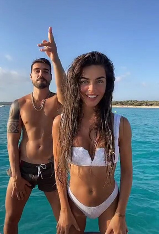 Beautiful Violeta Mangriñán in Sexy White Bikini in the Sea