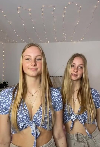 1. Cute Finja & Svea Shows Cleavage in Floral Crop Top