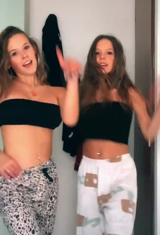 Cute Greta & Alice Greali Shows Cleavage in Black Tube Top and Bouncing Boobs