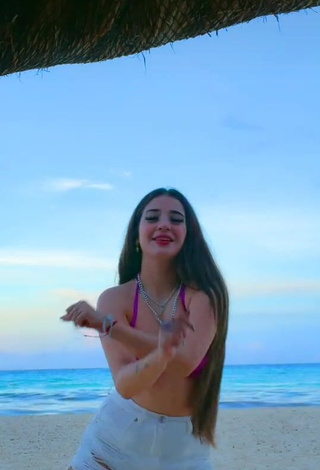 Hot Fernanda Villalobos in Pink Bikini Top at the Beach