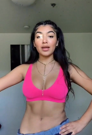 1. Really Cute Jackie Ybarra Shows Cleavage in Pink Crop Top