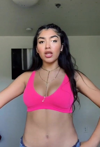 Really Cute Jackie Ybarra Shows Cleavage in Pink Crop Top