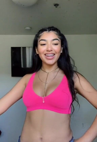 3. Really Cute Jackie Ybarra Shows Cleavage in Pink Crop Top