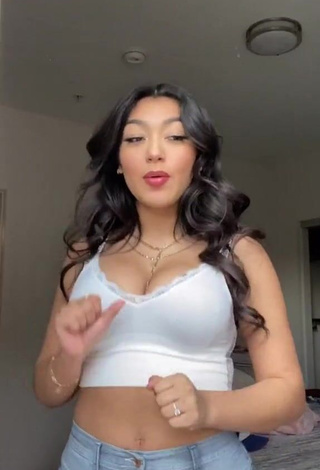 Lovely Jackie Ybarra Shows Cleavage in White Crop Top