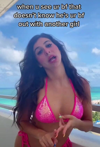 Amazing Isabella Diakomanolis in Hot Pink Bikini on the Balcony