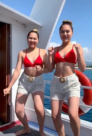 1. Irresistible Tomiris & Nargiz Kanatova in Red Bikini Top on a Boat