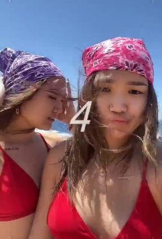 1. Cute Tomiris & Nargiz Kanatova in Red Bikini Top