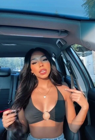 Beautiful Destiny Salazar Shows Cleavage in Sexy Black Bikini Top in a Car