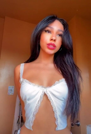 2. Really Cute Destiny Salazar Shows Cleavage in White Crop Top