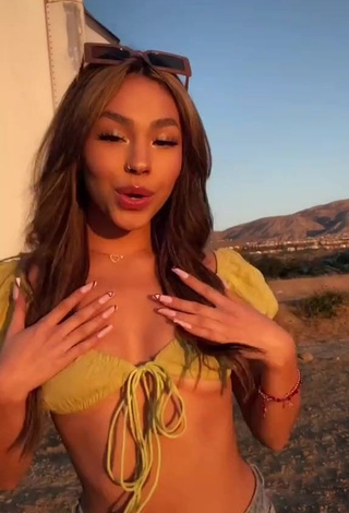 3. Attractive Destiny Salazar Shows Cleavage in Green Crop Top