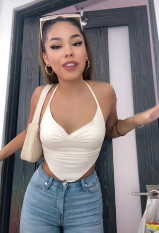 1. Lovely Destiny Salazar Shows Cleavage in White Crop Top