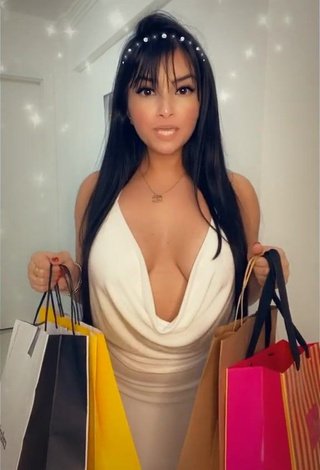 Hottie Emanuelly Raquel Shows Cleavage in White Dress and Bouncing Boobs