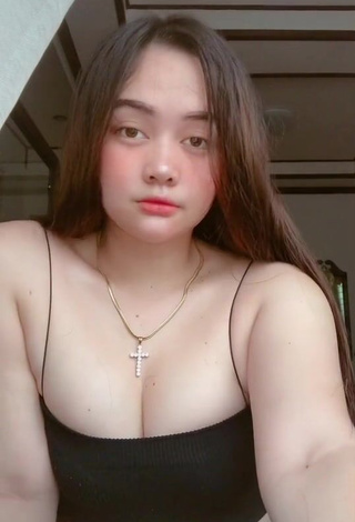 Delacruz Jane Pauline Shows Cleavage in Cute Black Crop Top