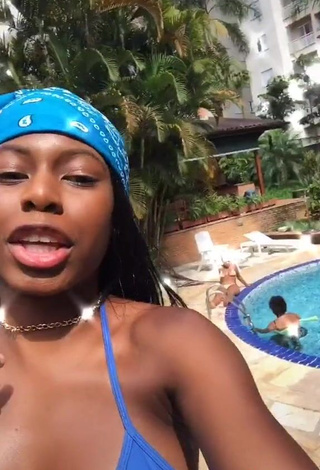 Erotic MC Soffia in Blue Bikini Top and Bouncing Breasts