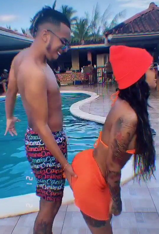 3. Cute Anyuri Lozano in Electric Orange Bikini Top at the Pool