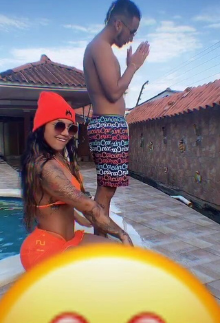 1. Hot Anyuri Lozano Shows Cleavage in Electric Orange Bikini Top at the Pool (Underboob)