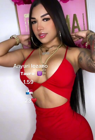 Cute Anyuri Lozano Shows Cleavage in Red Dress