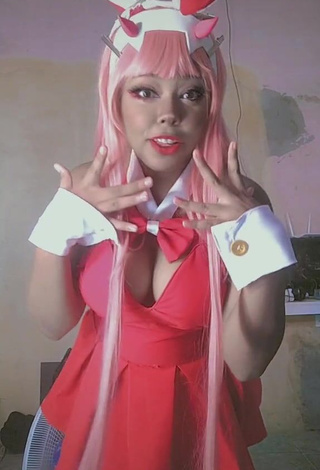 1. Cute Dezza.cosplay Shows Cleavage in Pink Dress and Bouncing Boobs