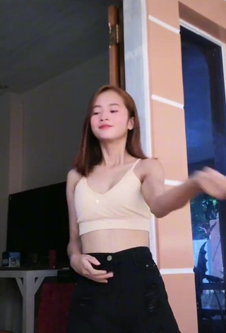 3. Beautiful Dimple Robillos in Sexy Beige Crop Top