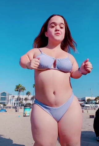 Cute Emmalia Razis in Grey Bikini at the Beach and Bouncing Boobs (Underboob)