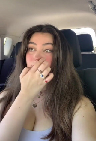 Simone in Appealing Blue Crop Top in a Car