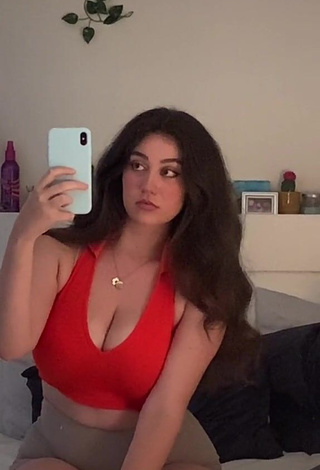 Really Cute Simone Shows Cleavage in Red Crop Top