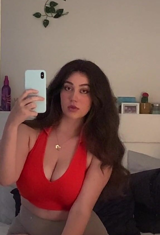 3. Really Cute Simone Shows Cleavage in Red Crop Top