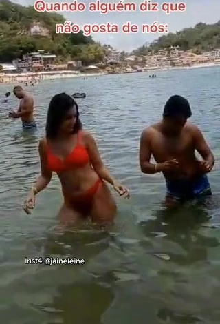 3. Erotic Jaíne Leine in Red Bikini in the Sea