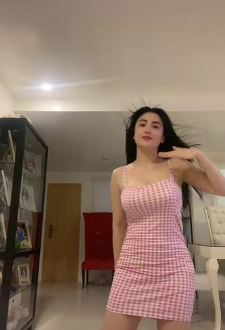 Captivating Karen Anne Tuazon Shows Cleavage in Checkered Dress