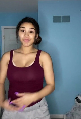 1. Irresistible Makayla Marley Shows Cleavage in Brown Top and Bouncing Boobs