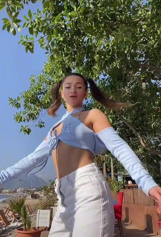 1. Hot Mari M in Blue Crop Top in a Street