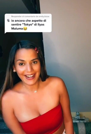 1. Erotic Nathaly Teran Shows Cleavage in Red Tube Top