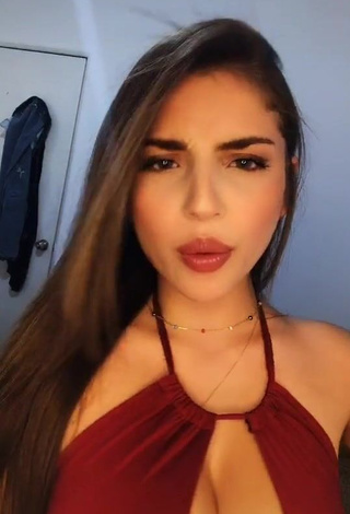 Erotic Pau Shows Cleavage in Red Crop Top